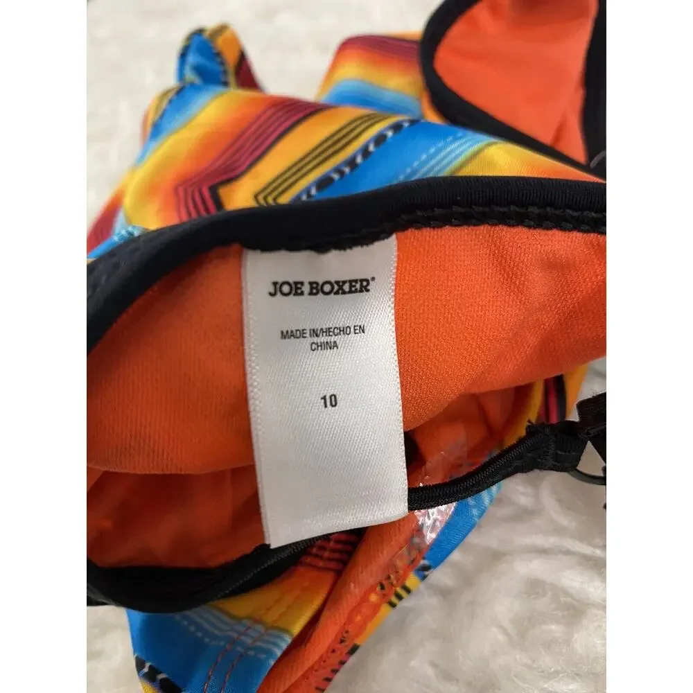 Joe Boxer Girls 1-Piece Swim Suit Multicolor Orange STRIPE NWT size 10